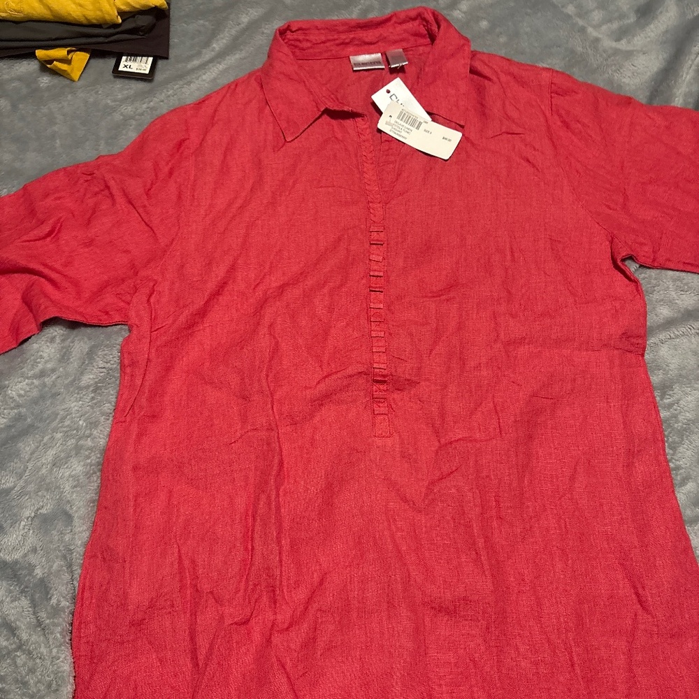 Chicos strawberry linen shirt